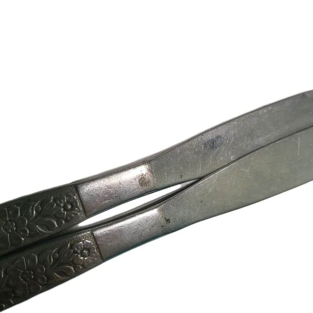 Vintage Oneida Malibu Stainless Floral Flatware Set: 2 Knives Fork Spoon